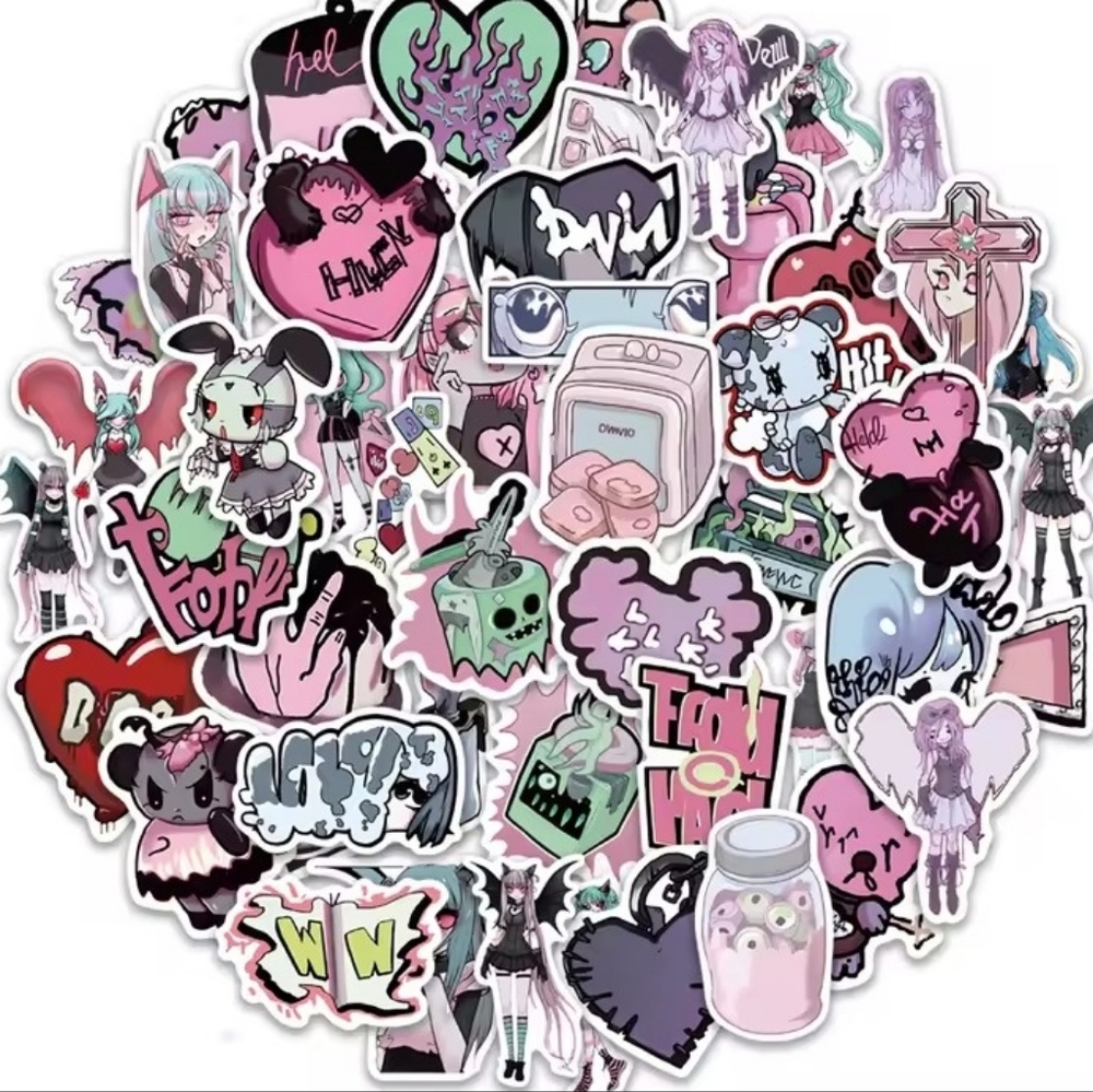 2/$10  25 Piece E-Girl Alt Grunge Goth Anime Sticker Set